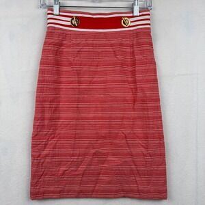 Antonio Melani Skirt Striped Red White Cotton‎ Blend Pencil Gold Accents 0